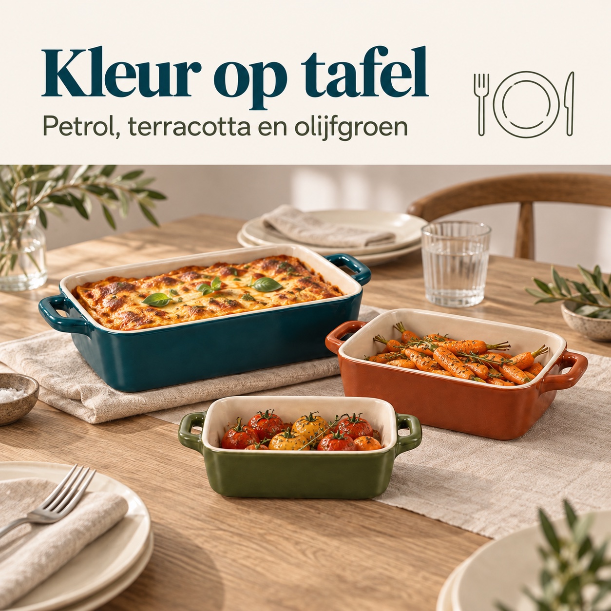 Kleur op tafel: de ovenschalen gevuld met gerechten